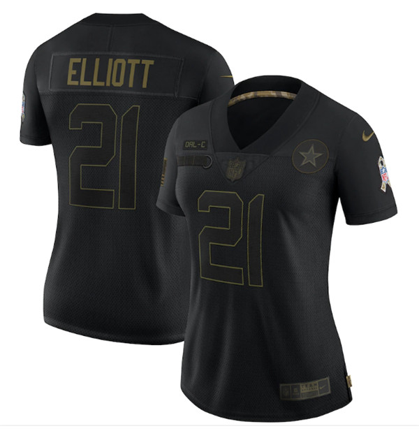 Women's Dallas Cowboys #21 Ezekiel Elliott Black Salute To Service Limited Stitched NFL Jersey??Run Small??